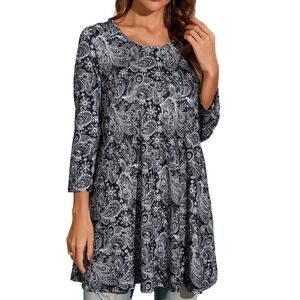 J. Jill Wearever Collection Black Floral Size M Round Neck Tunic 1466-AC